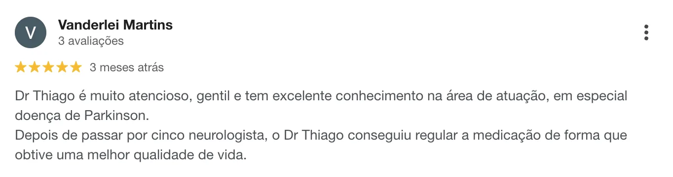 Avaliação 7 no Google sobre o Dr. Thiago