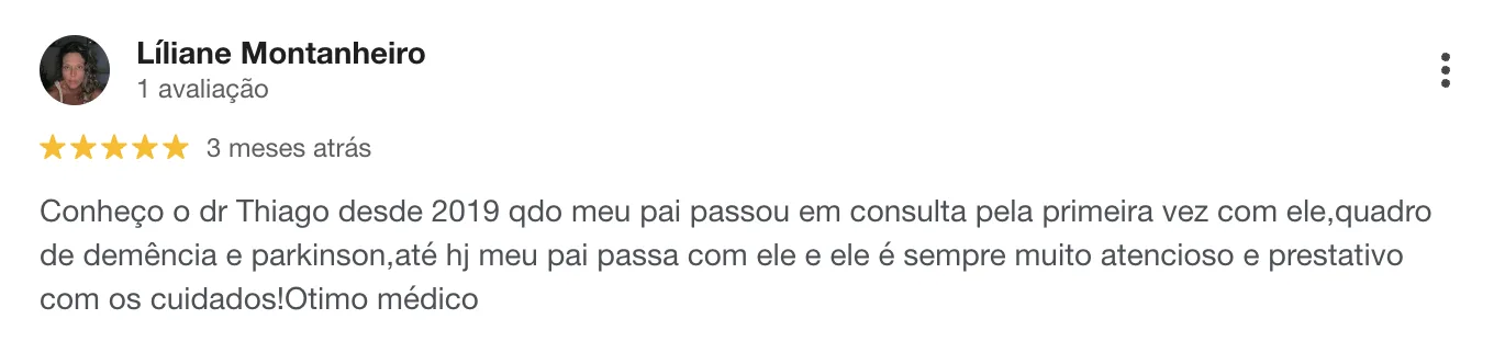 Avaliação 9 no Google sobre o Dr. Thiago