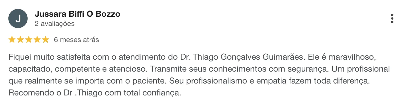 Avaliação 3 no Google sobre o Dr. Thiago