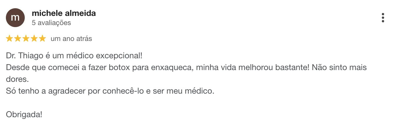 Avaliação 10 no Google sobre o Dr. Thiago